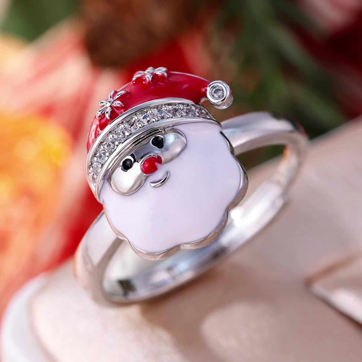 Santa Claus Open Ring with Copper Material and Zirconia